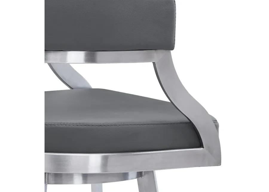 Dione 26" Counter Height Swivel Gray Faux Leather and Brushed Stainless Steel Bar Stool