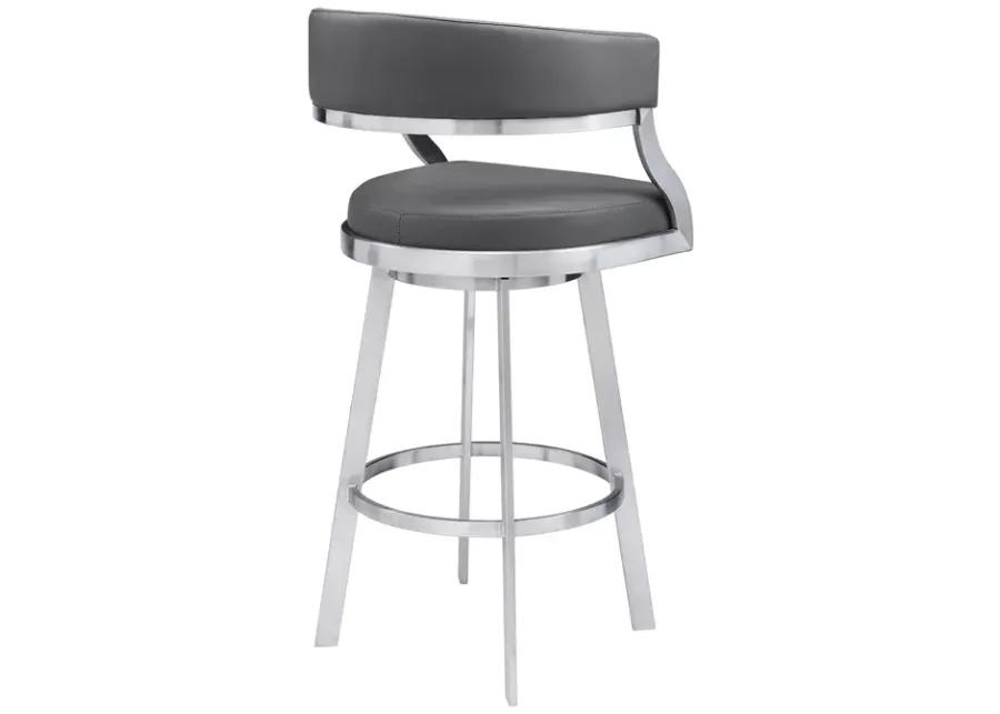 Dione 26" Counter Height Swivel Gray Faux Leather and Brushed Stainless Steel Bar Stool