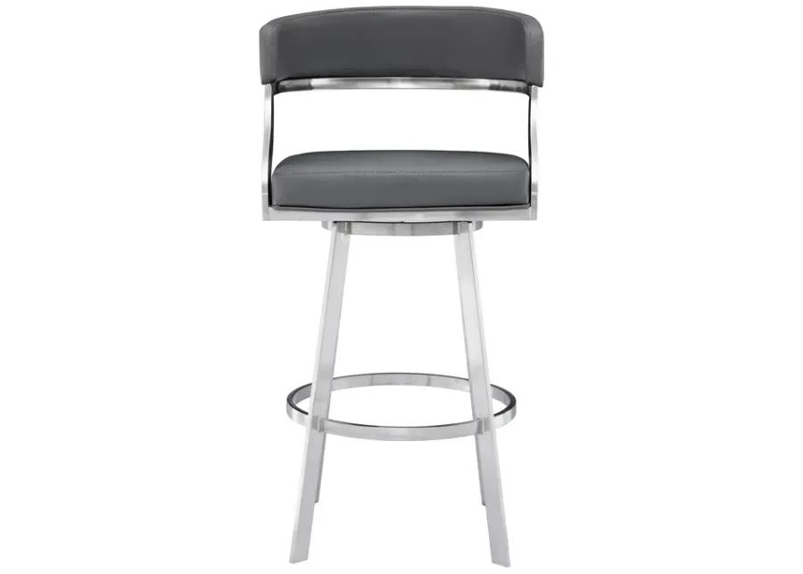 Dione 26" Counter Height Swivel Gray Faux Leather and Brushed Stainless Steel Bar Stool