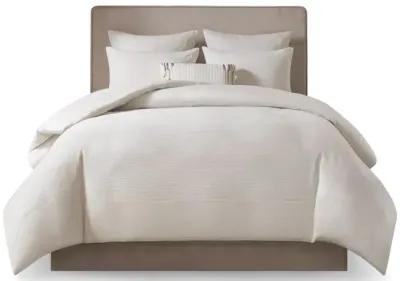 N Natori Hanae White Cotton Blend Yarn Dyed 3 Piece Comforter Set