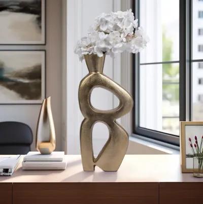 Metal, 15" Abstract Vase, Gold