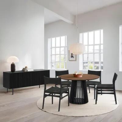 Pasadena Erie 6 Piece Round Dining Set with Buffet and Paper Cord Chairs in Black Finish with Walnut Finish Table Top