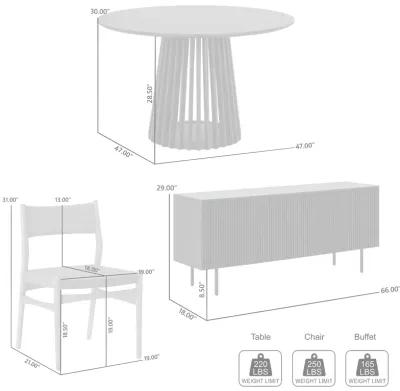 Pasadena Erie 6 Piece Round Dining Set with Buffet and Paper Cord Chairs in Black Finish with Walnut Finish Table Top