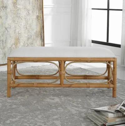 Laguna White Fabric Rattan Bench