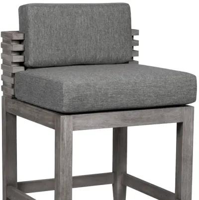 Vivid Outdoor Patio Counter Stool in Gray Eucalyptus Wood with Gray Olefin Cushions