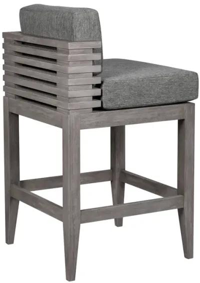 Vivid Outdoor Patio Counter Stool in Gray Eucalyptus Wood with Gray Olefin Cushions