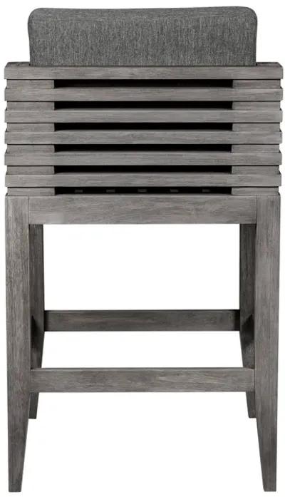 Vivid Outdoor Patio Counter Stool in Gray Eucalyptus Wood with Gray Olefin Cushions