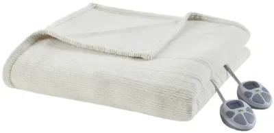 Serta Ribbed Micro Fleece Ivory Heated Blanket