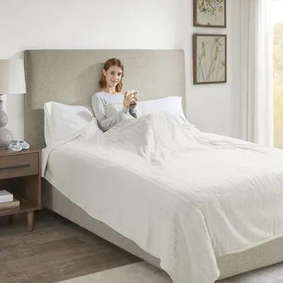 Serta Ribbed Micro Fleece Ivory Heated Blanket