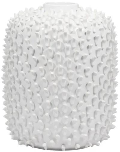 Stoneware, 13" Hand Made Dot Vase, White