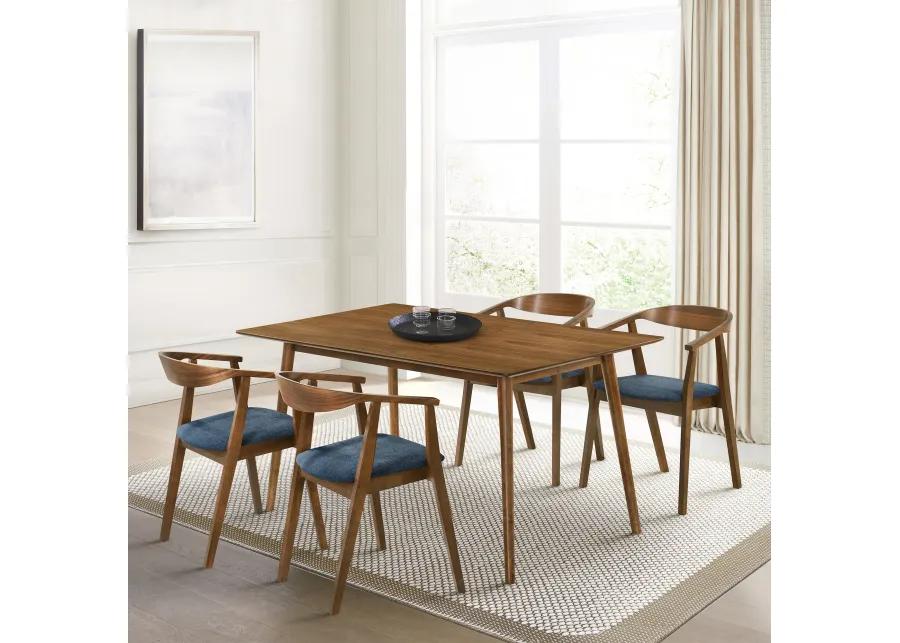 Westmont Santana 5 Piece Walnut Wood Dining Table Set with Blue Fabric