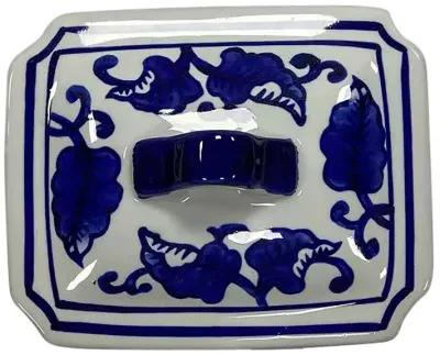 Cer, 6" 13oz Rect Chinoiserie Candle W/lid,blu/wht