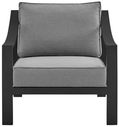 Mongo 4 Piece Outdoor Patio Furniture Set in Black Aluminum with Gray Cushions