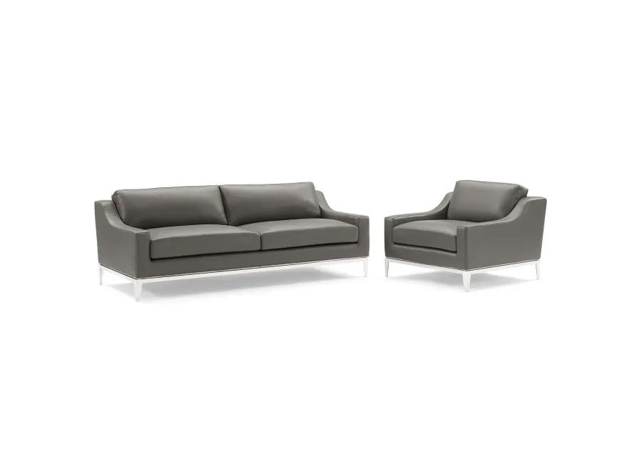 Harness Stainless Steel Base Leather Sofa & Armchair Set