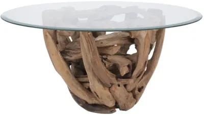 Jethro Recycled Teak Root Coffee Table w/ Glass Top, Natural