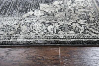 Panache Gray/Black Central Medallion Distress  Polypropylene 2'3" x 7'7" Runner Rug