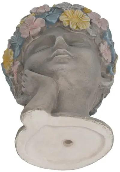 14" Face Planter With Flower Crown, Grey/multi