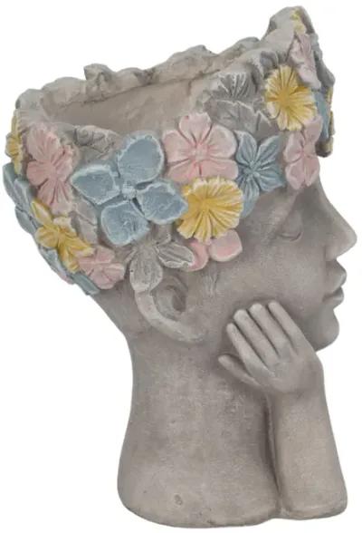 14" Face Planter With Flower Crown, Grey/multi