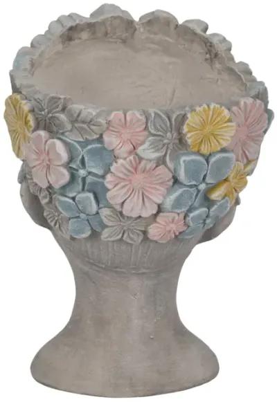 14" Face Planter With Flower Crown, Grey/multi