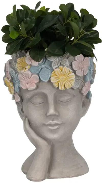 14" Face Planter With Flower Crown, Grey/multi