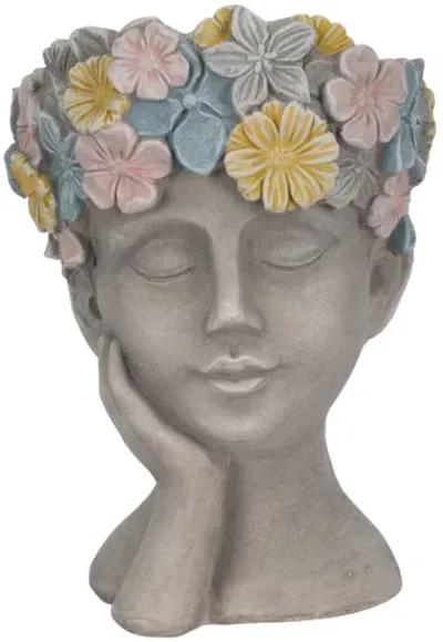 14" Face Planter With Flower Crown, Grey/multi