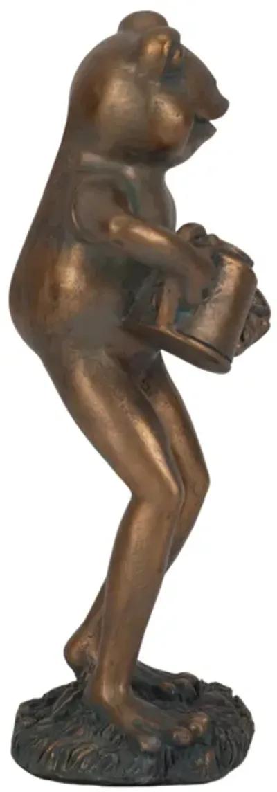 10" Frog With Watering Can, Bronze