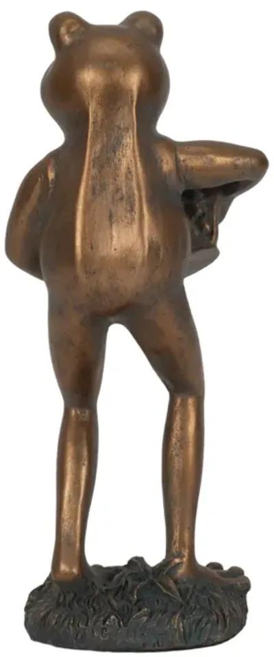 10" Frog With Watering Can, Bronze