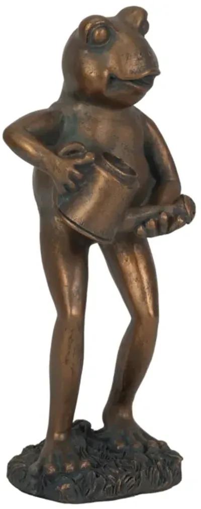 10" Frog With Watering Can, Bronze