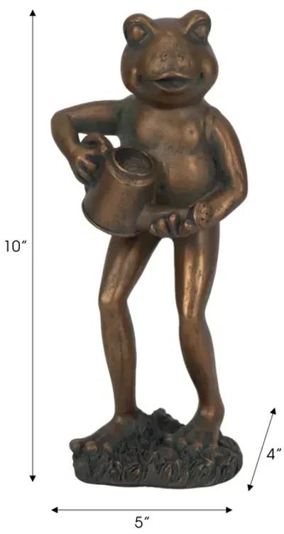 10" Frog With Watering Can, Bronze