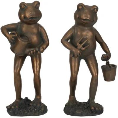 10" Frog With Watering Can, Bronze