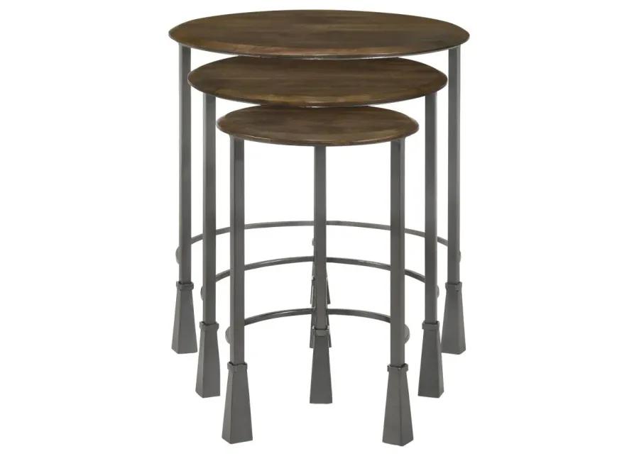 Deja 3-piece Round Nesting Table Natural and Gunmetal