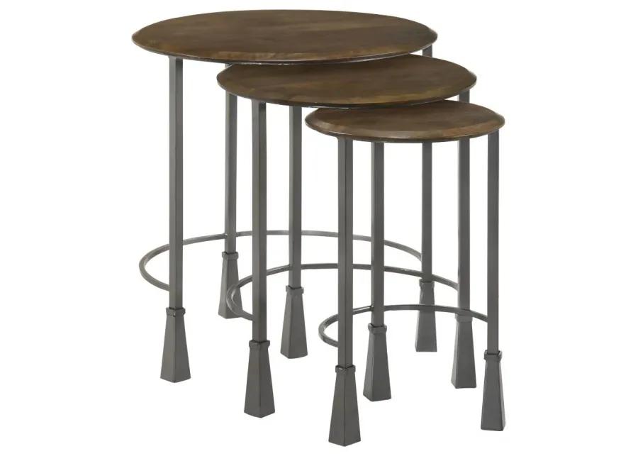 Deja 3-piece Round Nesting Table Natural and Gunmetal