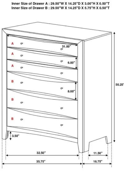 Phoenix 6-drawer Chest Deep Cappuccino