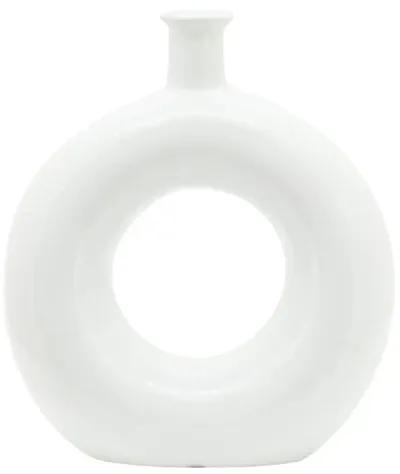 Ceramic, 8"h Round Cut-out Vase, White