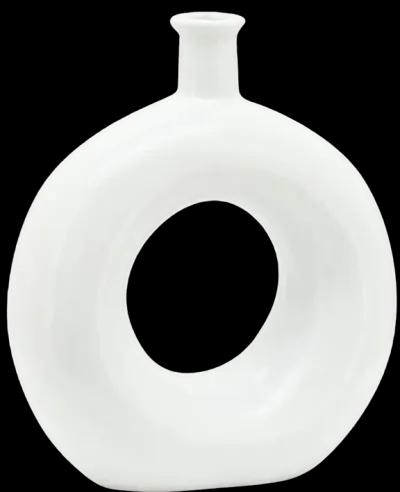 Ceramic, 8"h Round Cut-out Vase, White