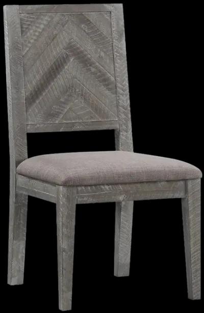 Herringbone Solid Wood Upholstered Dining Chair in Rustic Latte