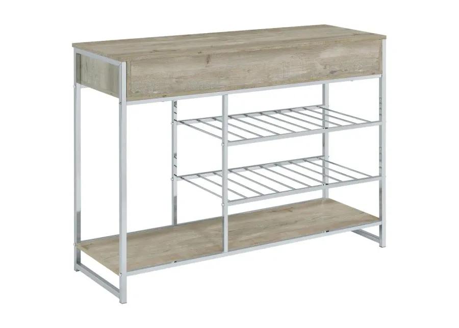 Melrose 2-shelf Wine Cabinet with 2 Drawers Gray Washed Oak and Chrome