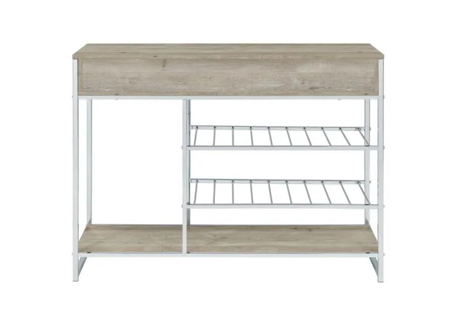 Melrose 2-shelf Wine Cabinet with 2 Drawers Gray Washed Oak and Chrome