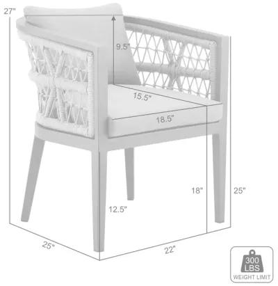 Zella Outdoor Patio Dining Chair in Aluminum with Light Gray Rope and Earl Gray Cushions - Set of 2