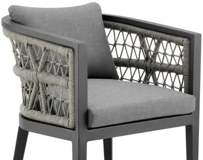 Zella Outdoor Patio Dining Chair in Aluminum with Light Gray Rope and Earl Gray Cushions - Set of 2