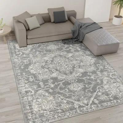 Madison Park Asher Cream/Grey Distressed Medallion Woven Area Rug