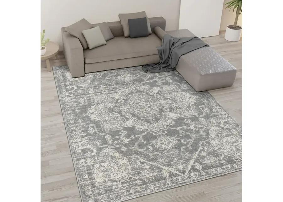 Madison Park Asher Cream/Grey Distressed Medallion Woven Area Rug