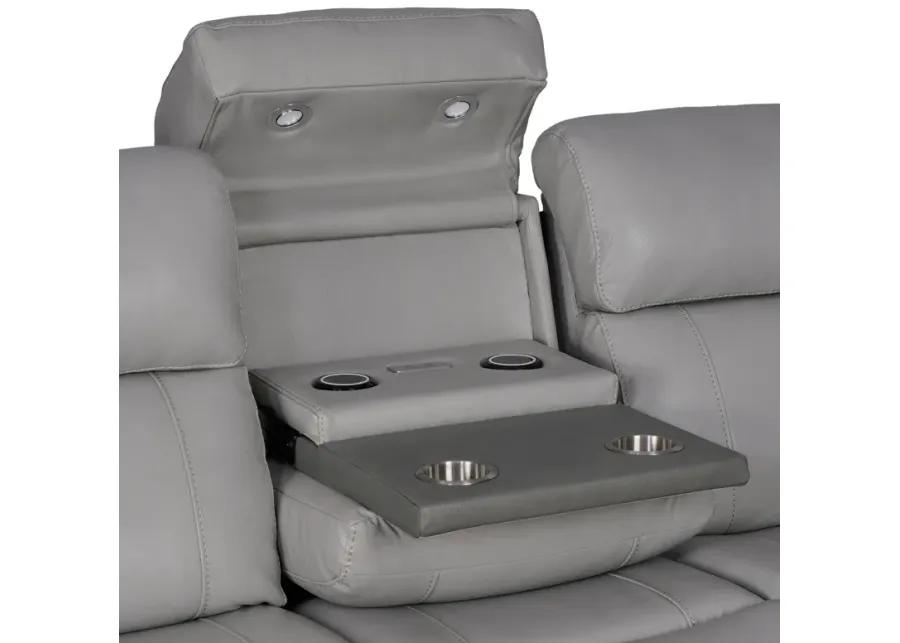 Rosalyn 87" Zero Gravity Power Reclining Sofa with Dropdown Console in Silver and Gray Leather