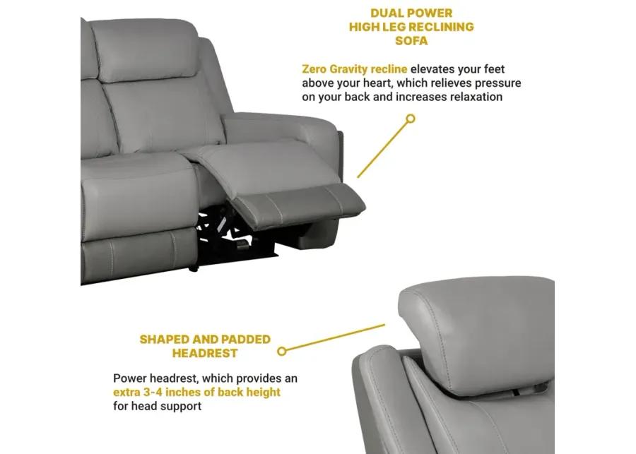 Rosalyn 87" Zero Gravity Power Reclining Sofa with Dropdown Console in Silver and Gray Leather