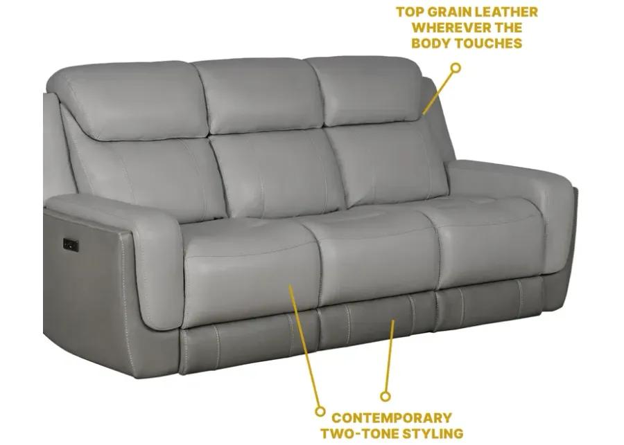 Rosalyn 87" Zero Gravity Power Reclining Sofa with Dropdown Console in Silver and Gray Leather