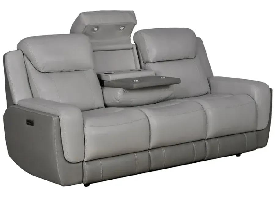 Rosalyn 87" Zero Gravity Power Reclining Sofa with Dropdown Console in Silver and Gray Leather