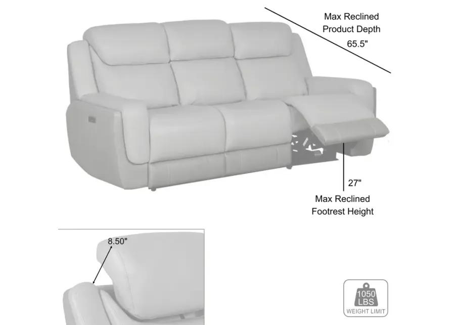 Rosalyn 87" Zero Gravity Power Reclining Sofa with Dropdown Console in Silver and Gray Leather