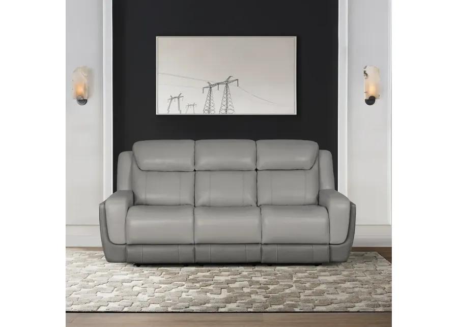 Rosalyn 87" Zero Gravity Power Reclining Sofa with Dropdown Console in Silver and Gray Leather