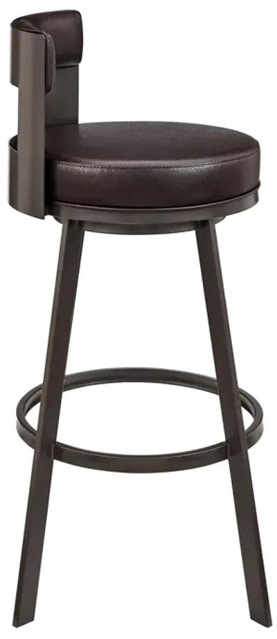 Flynn 30" Swivel Bar Stool in Brown Metal with Brown Faux Leather