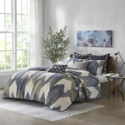 INK+IVY Alpine Navy 3 Piece Printed Cotton Quilt Set